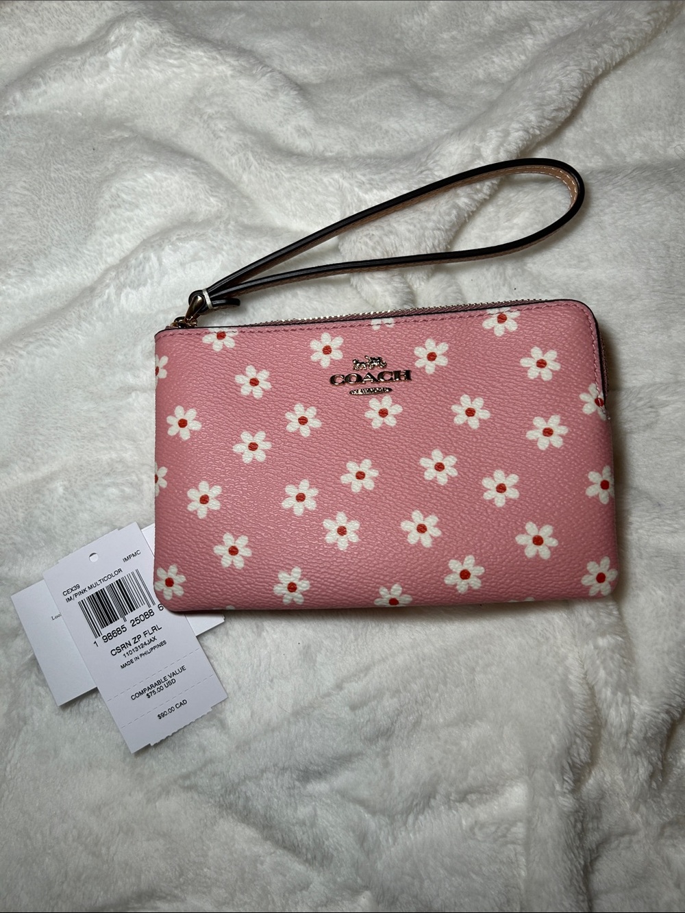 Coach Pink Daisy Print Wristlet Clutch